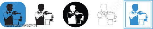 Vector graphic design illustrations depicting a formally dressed sommelier expertly pouring red wine from a bottle into a crystal glass for service.