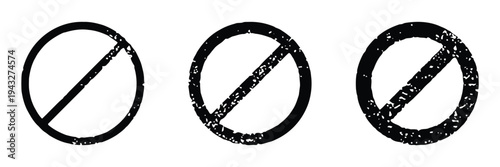 Three prohibition signs with grunge texture, warning symbols for restriction and forbidden actions