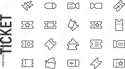 Ticket icons set for event admission and travel pass themes