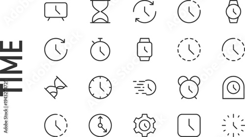 Time and clock icons collection, including watches, timers, and alarm clocks for time tracking