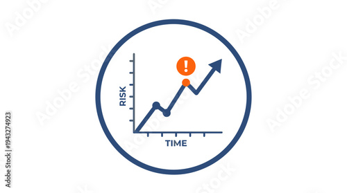 Analyzing escalating risk over time, depicted with a line graph and critical alert symbol, highlighting potential vulnerabilities and warning signs for proactive business management
