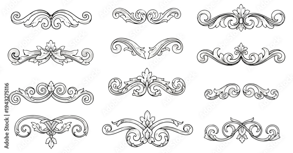 Fototapeta premium Ornamental floral designs vector set for decorative elements