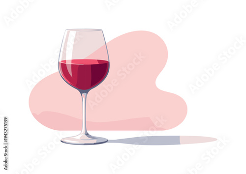 Elegant glass of red wine with a soft pink abstract background and shadow