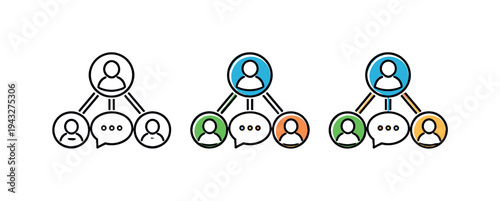 Organizational structure icons showing hierarchy and communication flow between people