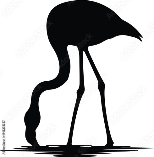 Silhouette black flamingo bird standing in water for logo isolated vector design