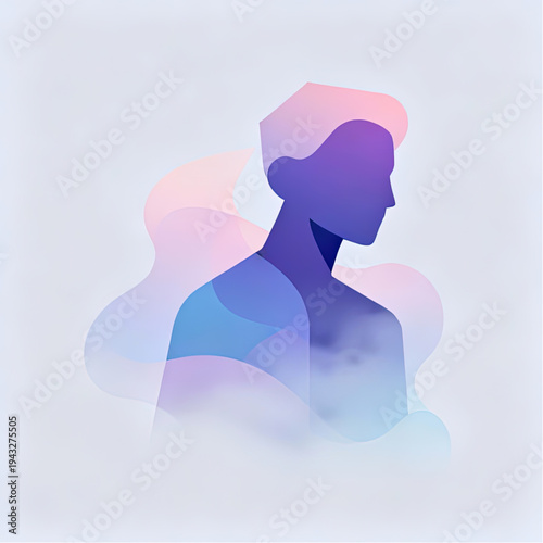 Mental Clarity as abstract fog resolving into sharp silhouette, pastel fills, scalable shapes, symbol of clearness and limpidity.eps