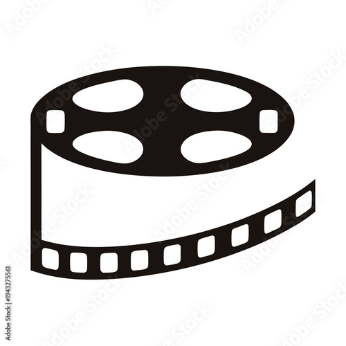 Black and white illustration of a film reel, depicting cinema industry