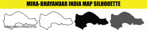 Mira Bhayandar India map silhouette set with various technical styles including stippled and monochrome vector shapes