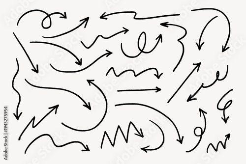 Hand-drawn arrows in various directions element vector