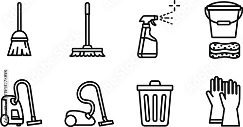 Cleaning icon set for household and janitorial services