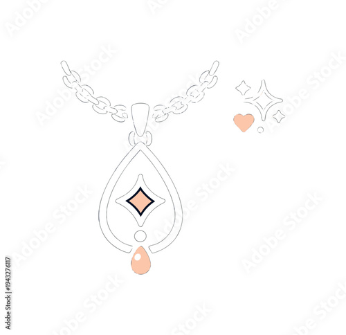 Elegant teardrop pendant necklace with a diamond-shaped gem and sparkling accents