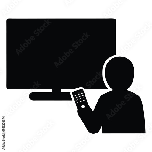 Person Watching Television with Remote Control, Entertainment and Modern Technology