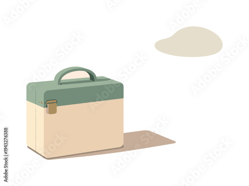 Retro style briefcase with a handle and clasp, casting a shadow on a pastel background