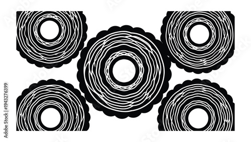 Abstract Timber Composition: A bold, graphic arrangement of circular timber slices, showcasing the intricate patterns of growth rings. This artistic design embodies nature's craftsmanship in a stark.