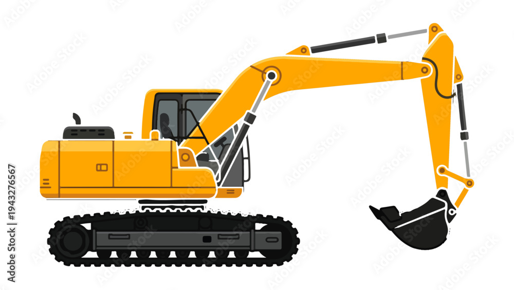 Obraz premium Yellow Hydraulic Excavator Minimal Vector Icon on PNG Background, excavator, hydraulic excavator, construction excavator, excavator icon, excavator vector, heavy equipment, construction machinery,