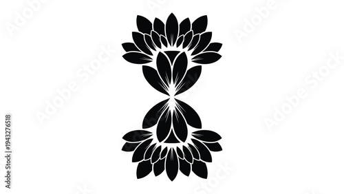 Symmetrical Floral Pattern: A striking symmetrical pattern of stylized floral elements, rendered in stark black against a clean backdrop, evoking elegance and visual balance.