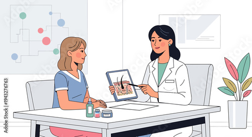 Medical consultation illustration patient doctor tablet presentation treatment dermatology healthcare