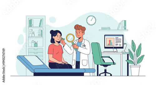 Medical examination doctor patient dermatology skin analysis vector illustration