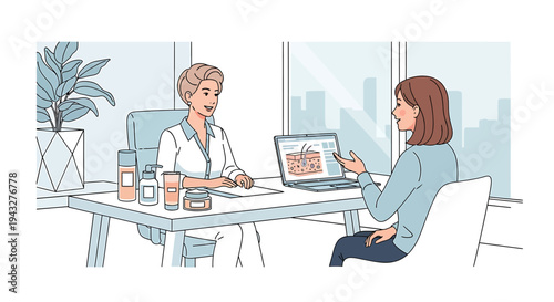 Medical consultation illustration patient doctor laptop