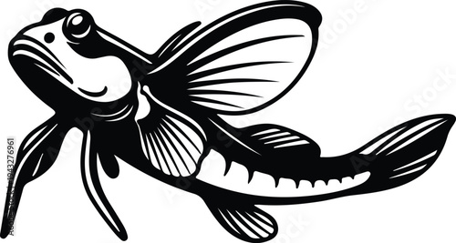 Silhouette mudskipper fish amphibious animal jumping from water isolated vector design