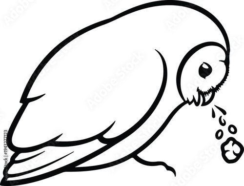 Silhouette of a barn owl regurgitating a pellet for biology vector design