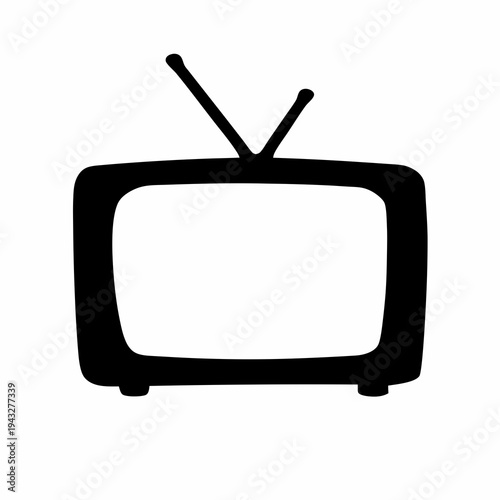 Simple silhouette illustration of an old television with antenna on white background