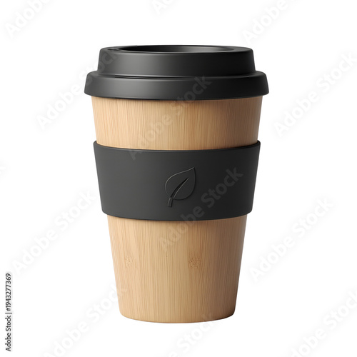 Reusable Bamboo Coffee Cup with Black Lid and Sleeve