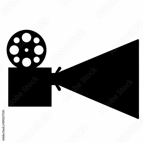 Vintage film camera icon in silhouette, symbol of movie history and cinema