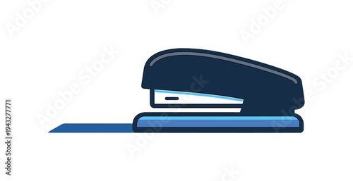 Modern dark blue stapler with blue base on a white background with shadow