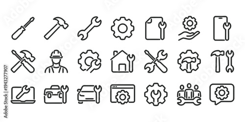 Tools and repair icon set vector outline drawing