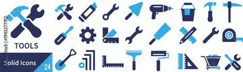 Tools icons set for construction repair and manual work projects