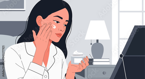 Woman applying cream skincare routine beauty concept illustration