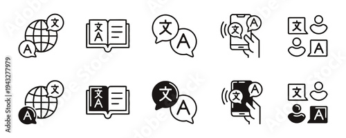 Translation and language learning icons in two styles