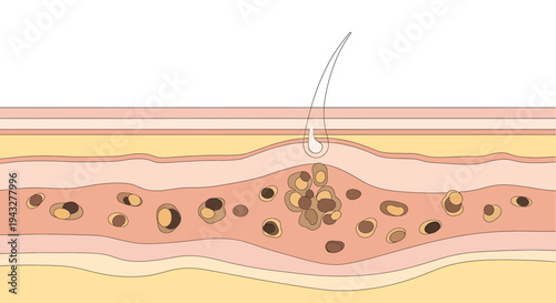 Skin layer illustration showing biological structures and cellular components