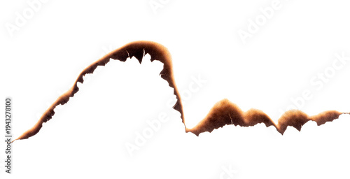 фотографія Burnt paper edge with dark scorch marks and curved burned shape on white backgro