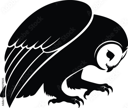 Silhouette owl bird of prey hunting perched on white background vector design
