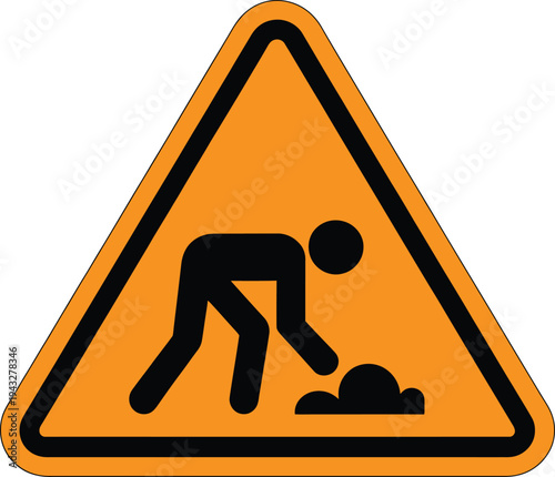 Road work ahead warning sign with worker silhouette