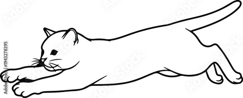 Silhouette playful jumping cat stretching its long body out vector design