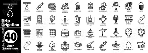 Agricultural drip irrigation line art icon. Collection for gardening vector illustrator.