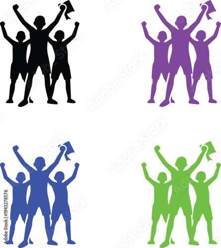 Winning Team Silhouette Celebrating Victory Together