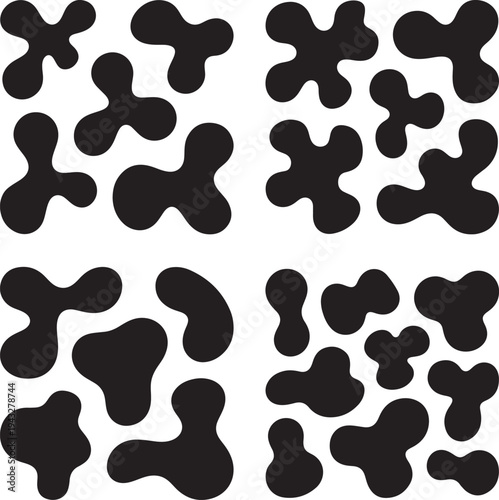 A set of various black organic liquid blob shapes isolated on a white background