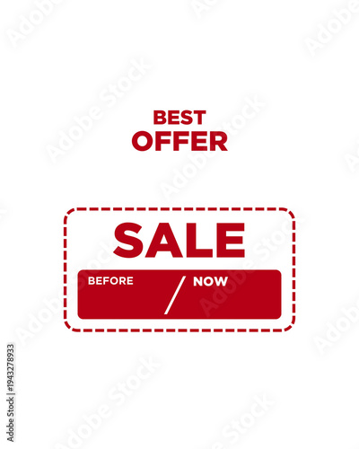 Best Offer Sale Label with Dashed Border and Before Now Price Box — Retail Discount Badge Isolated on White Background