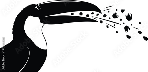 Silhouette tropical toucan bird spitting out seeds or fruit vector design