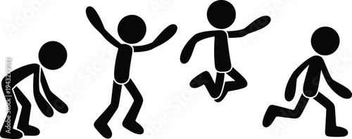 Stick figures running and jumping