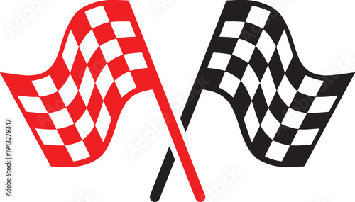 Two checkered racing flags, red and black