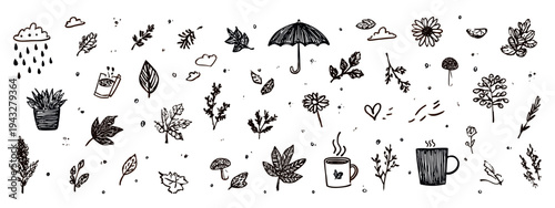 Hand-drawn nature elements seamless pattern