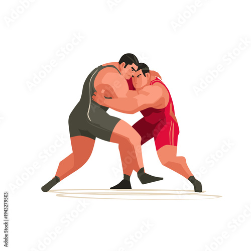 two wrestlers in combat stance flat design vector illustration