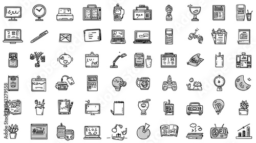 Hand-drawn office and study icons collection