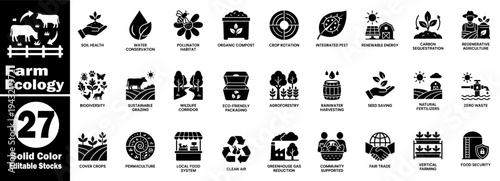 Farm ecology icon set. Sustainable agriculture and soil health vector illustrator.