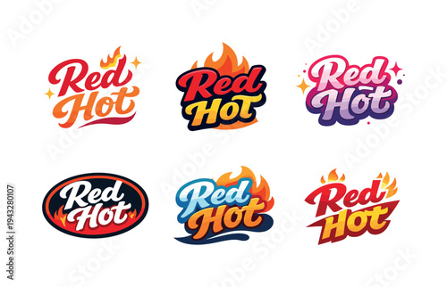 Clean modern holiday banner illustration displaying modern lettering logo set for Red Hot, professional logo-style typography set
